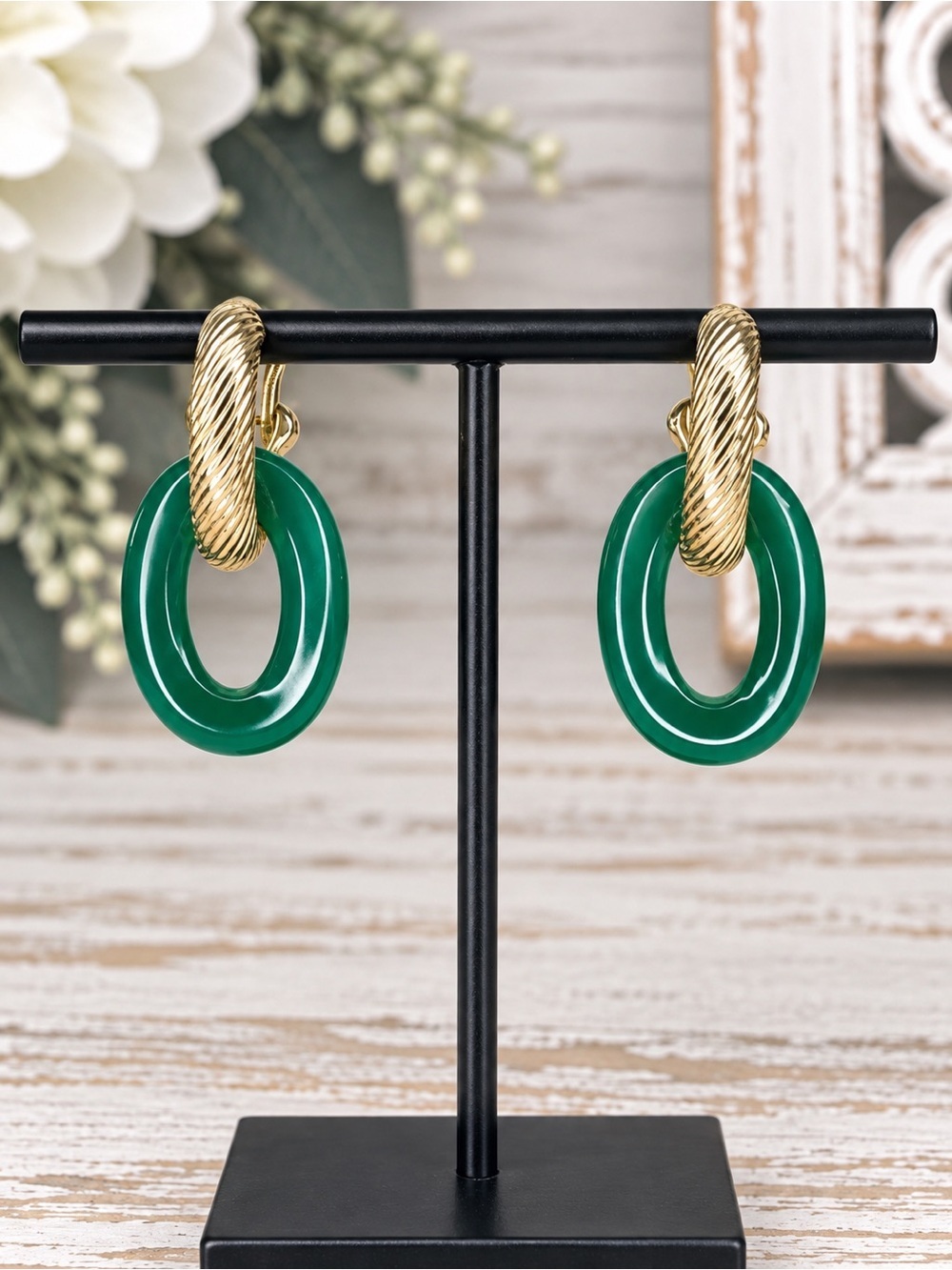Rare Judith Ripka Chrysoprase Cable Drop Earrings Gold Clad Removable
